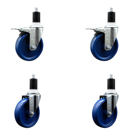 Service Caster 5'' Solid Poly Swivel 1-1/2'' Expanding Stem Caster Set 2 Total Lock Brakes, 4PK SCC-EXTTL20S514-SPUS-2-S-2-112